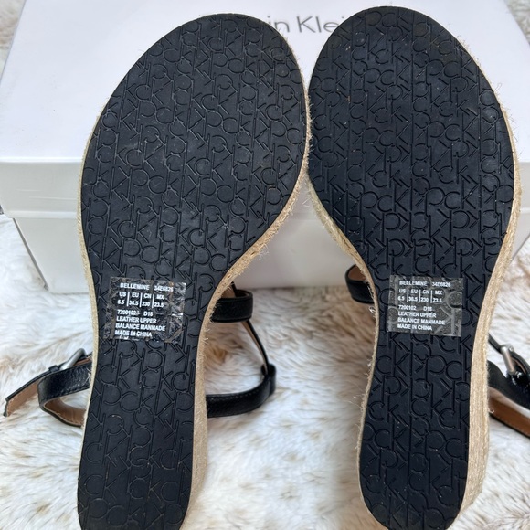 Calvin Klein Black Espadrille Wedge Sandals Bellemine Pebble Grain - Picture 5 of 10